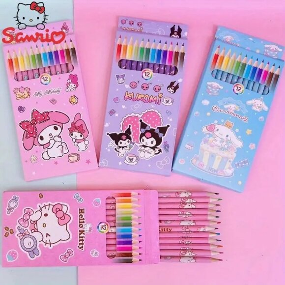 Other - 12-Color Sanrio Kuromi Colored Pencils Set -  Art Supplies for Hello Kit…